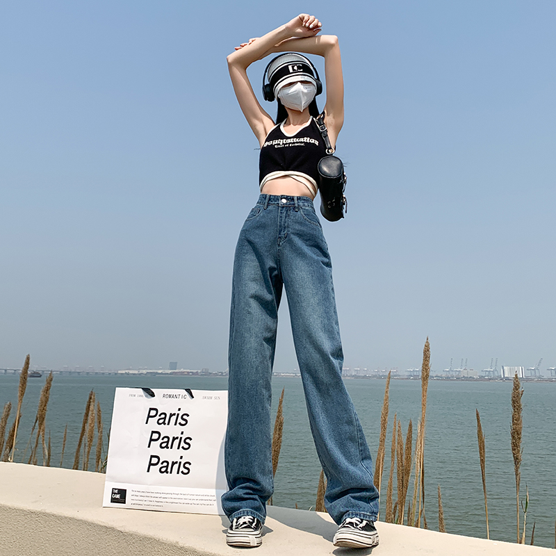 MM1626高腰梨形身材遮胯直筒阔腿牛仔裤 XS 复古蓝九分