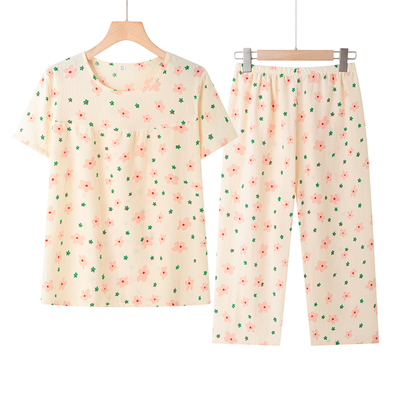 908-1夏季云朵棉套装 XL 浅黄小花