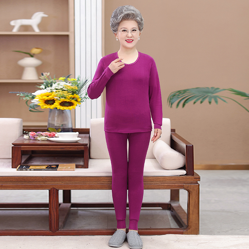 2188款-中老年舒适柔软圆领纯色秋衣秋裤