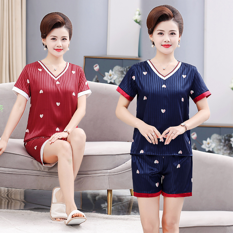 2206新款舒适短袖短裤睡衣套装模特图