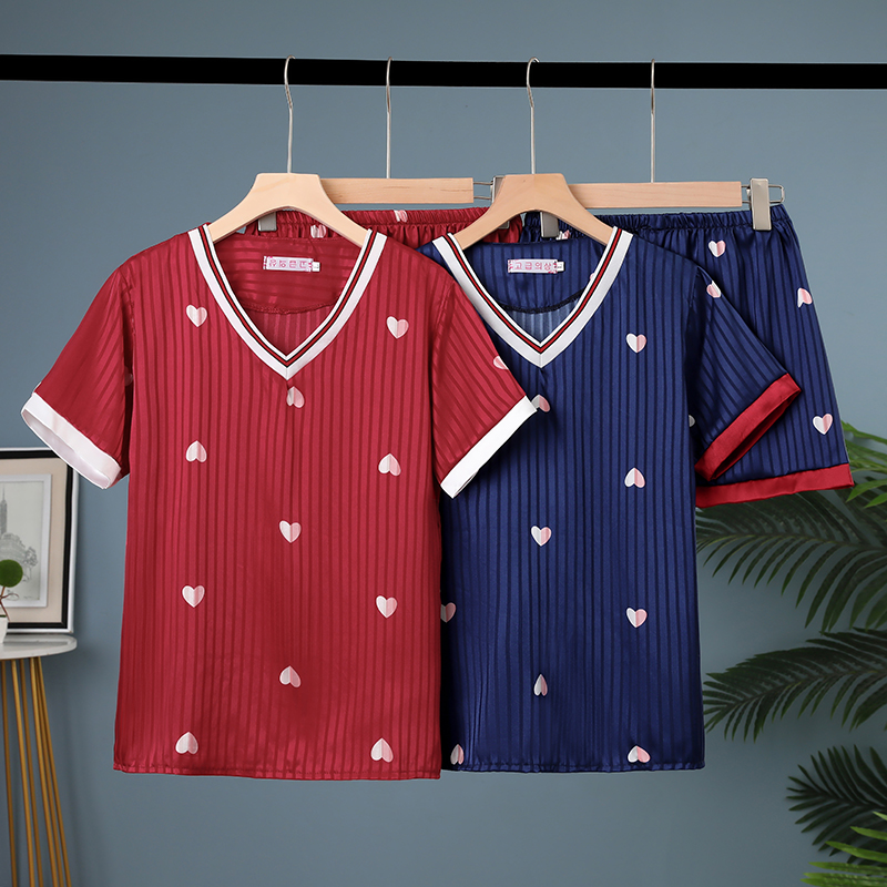 2206新款舒适短袖短裤睡衣套装平铺图