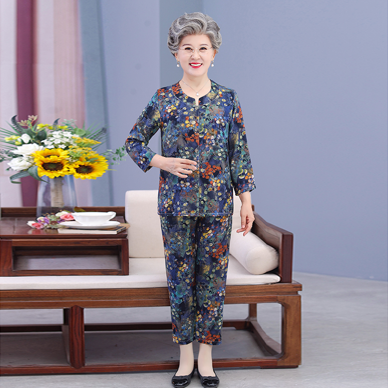 A911-时尚舒适长袖绵绸雕印套装