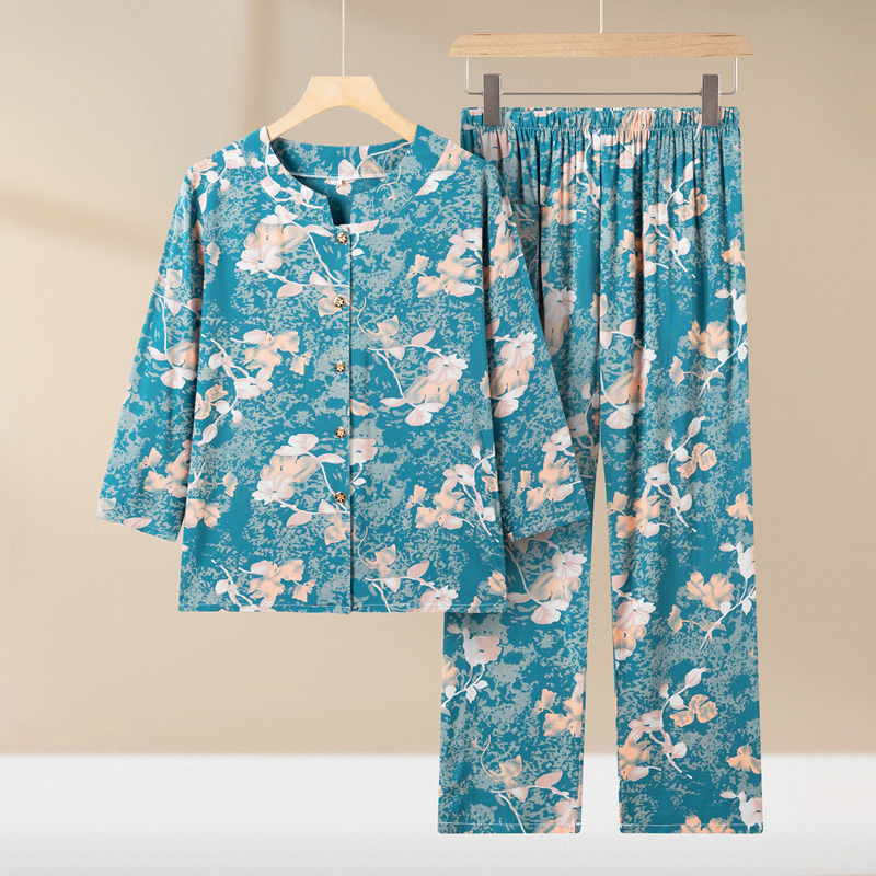 A911款长袖雕印棉绸套装-挂拍