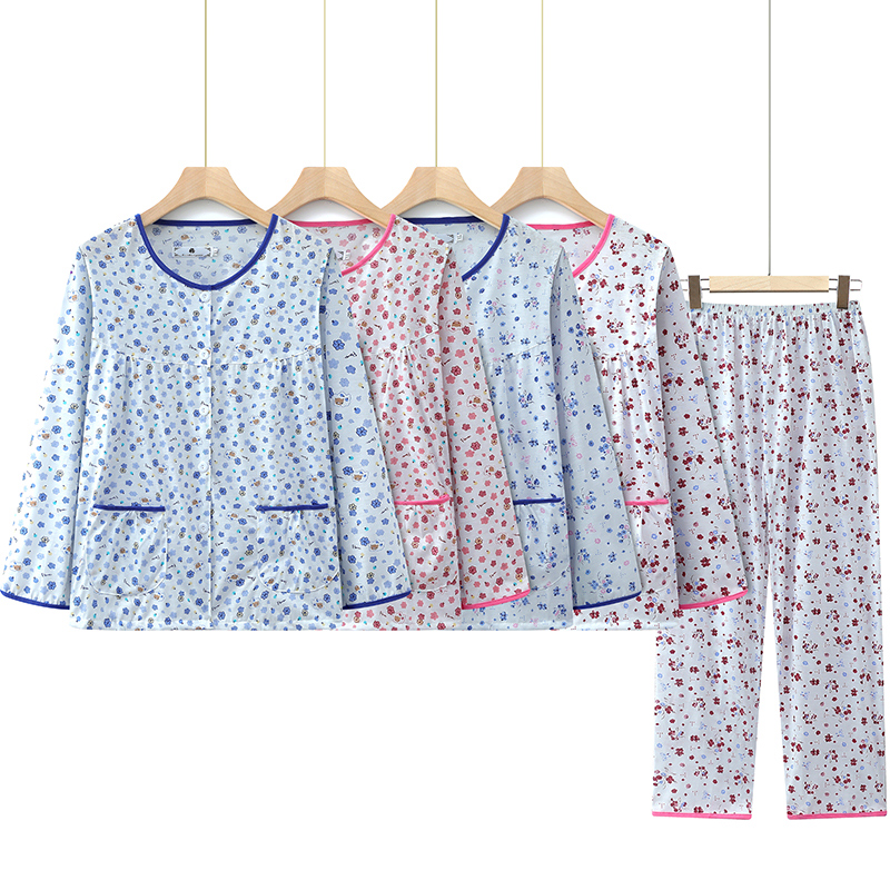 J13新款舒适休闲奶奶家居服套装-白底挂拍图