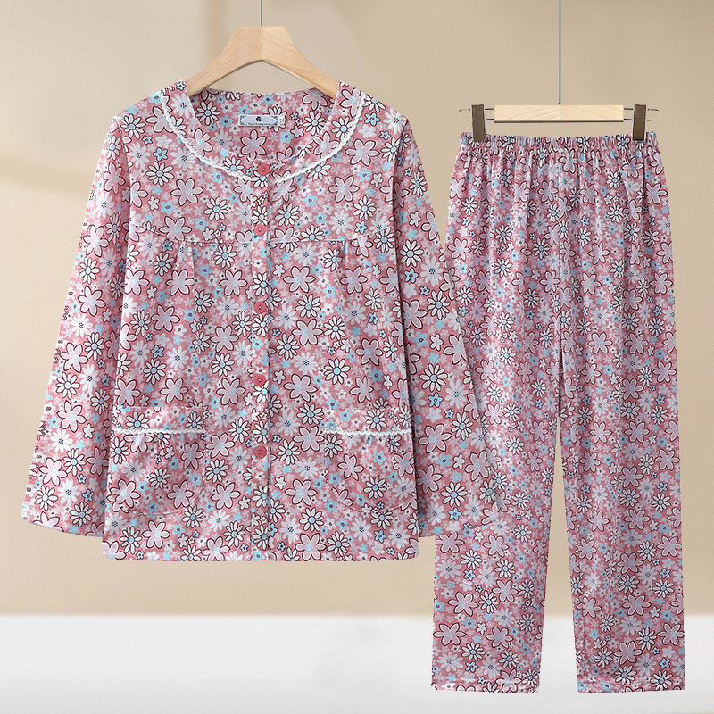 J14新款舒适休闲奶奶家居服套装-白底挂拍图