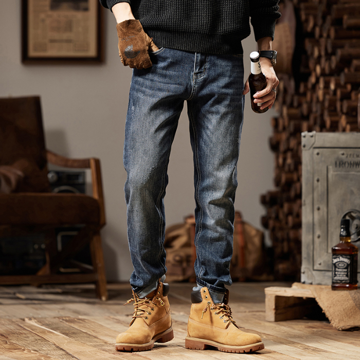 复古新款爆款新图加绒加厚常规牛仔裤男士潮流宽松直筒长裤子 28 蓝色