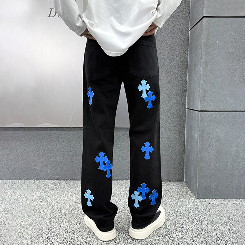 2025年秋冬新款黑白色高端印花牛仔裤男士秋季宽松直筒裤休闲长裤