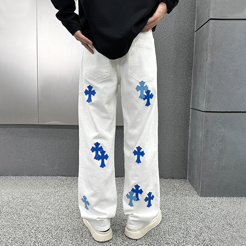 2025年秋冬新款黑白色高端印花牛仔裤男士秋季宽松直筒裤休闲长裤