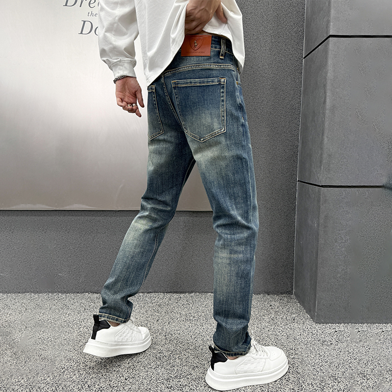 2025年秋冬新款蓝色高端印花牛仔裤男士秋季宽松直筒裤休闲长裤