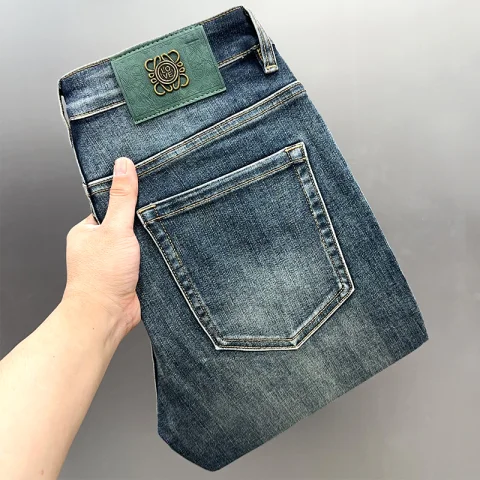 2025年秋冬新款蓝灰色高端潮牌牛仔裤男士秋季宽松直筒裤休闲长裤 28 蓝灰色