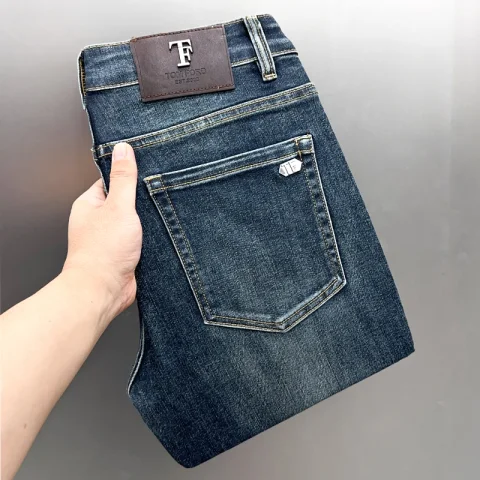 2025年秋冬新款蓝灰色高端潮牌牛仔裤男士秋季宽松直筒裤休闲长裤