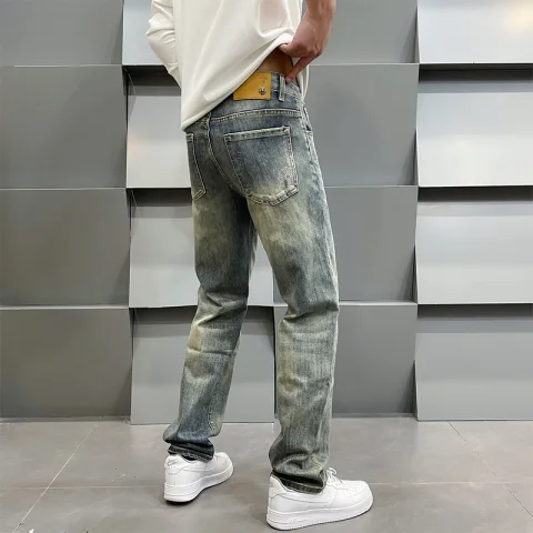 2025年秋冬新款复古蓝高端印花牛仔裤男士秋季宽松直筒裤休闲长裤