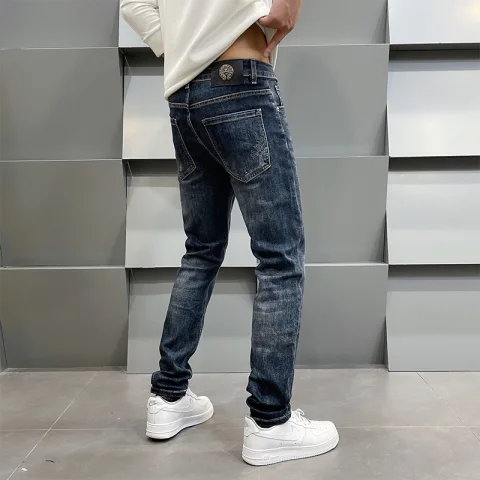 2025年秋冬新款蓝色高端印花牛仔裤男士秋季宽松直筒裤休闲长裤子