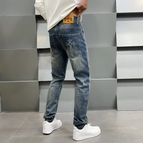 【广告位】秋冬新款蓝色高端印花牛仔裤男士秋季宽松直筒裤休闲长裤