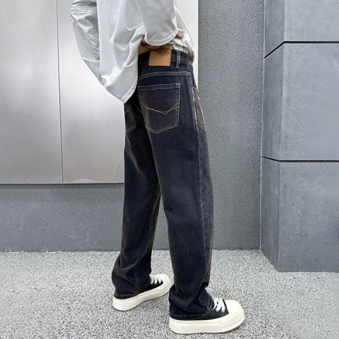 2025年秋冬新款高端百搭牛仔裤男士长裤秋季宽松直筒裤休闲工装裤
