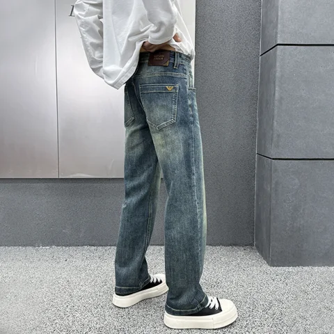 2025年秋冬新款蓝色高端百搭牛仔裤男士秋季宽松直筒裤休闲长裤