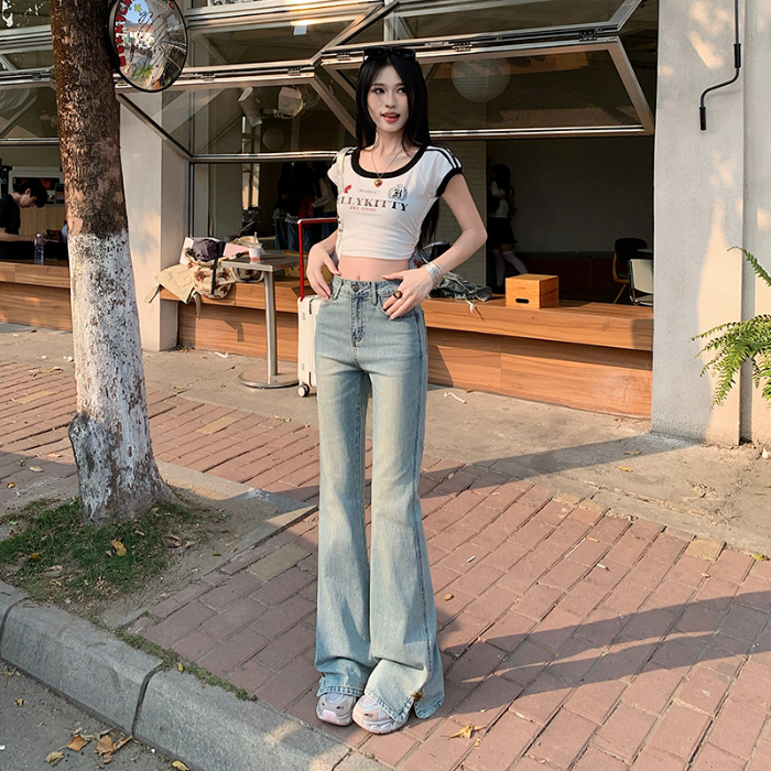 开叉牛仔裤女2025年新款爆款春秋高腰显瘦弹力马蹄夏季微喇喇叭裤 XS 长裤浅蓝色