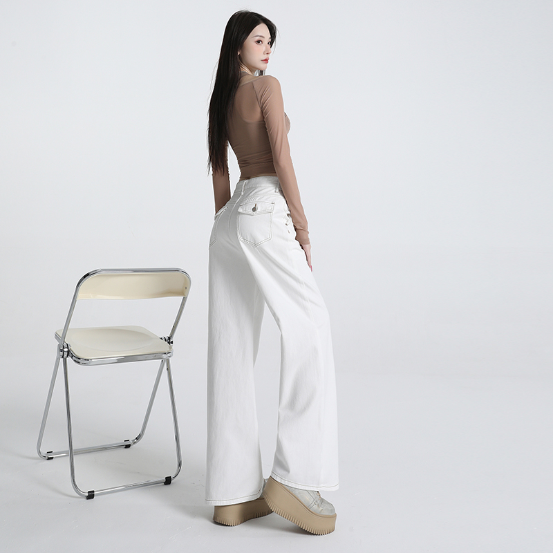 点赞2144#白色直筒牛仔裤女新款宽松百搭垂感拖地休闲慵懒阔腿裤