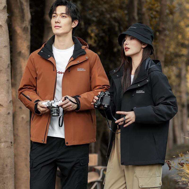 三合一可拆卸新国标情侣连帽羽绒服2025冬季新款一衣三穿外套 S 黑色