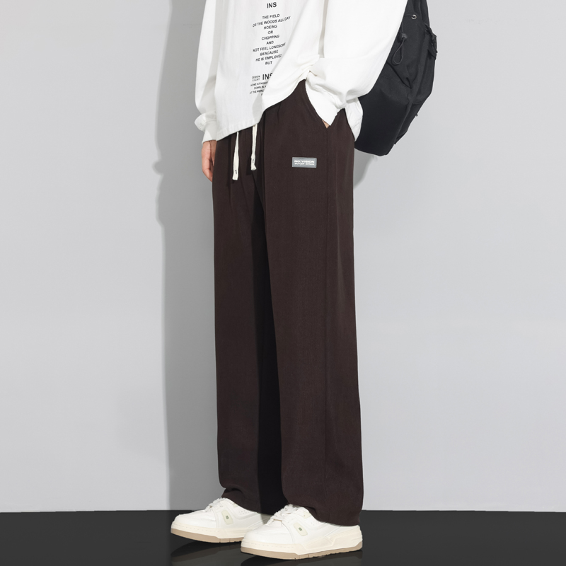 H15 美式灯芯绒裤子男秋冬垂感宽松直筒情侣卫裤阔腿男裤休闲长裤男款 S 咖啡色