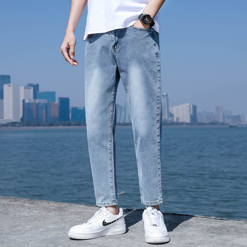 T10潮牌直筒修身小脚潮流痞帅刺绣休闲长裤-江景图二套