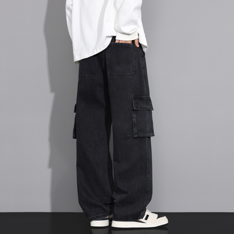 8163 2025新款黑色多口袋工装牛仔裤秋冬款男生长裤子百搭休闲潮流垂感 M 黑色