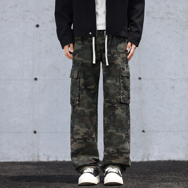 H61 美式高街松紧腰迷彩cleanfit工装裤男复古宽松潮流直筒小众长裤子