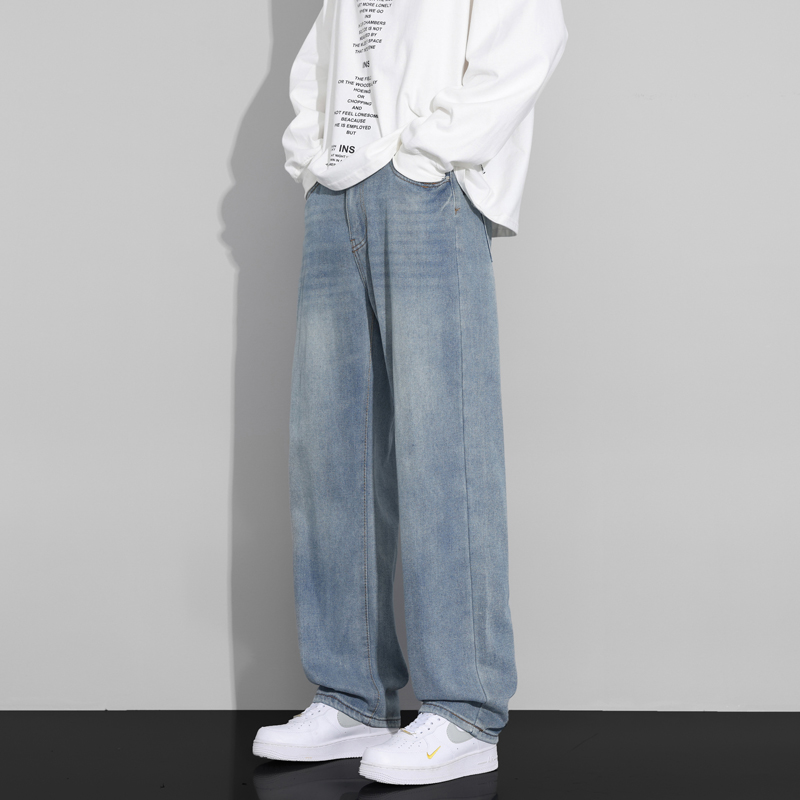 阔腿牛仔裤男秋季新款美式宽松直筒裤男士裤子青少年潮牌休闲长裤