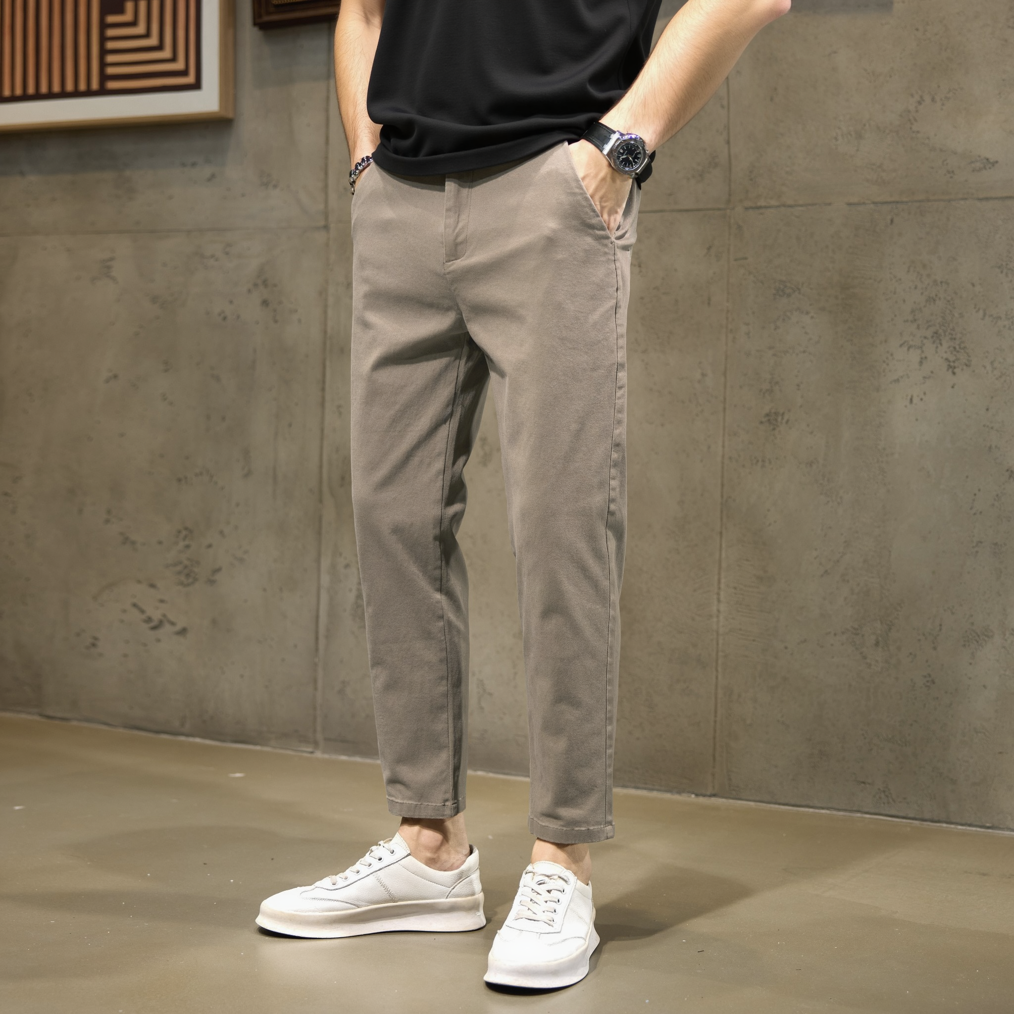 1502百搭时尚休闲修身小直筒九分裤斜拍 27 棕色