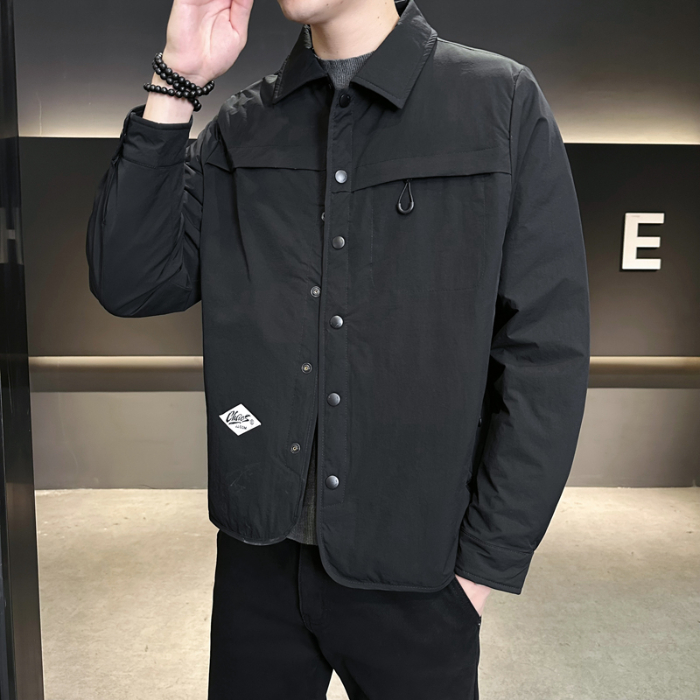 简约休闲男外套夹克翻领男士时尚帅气美式上衣外套 M 黑色