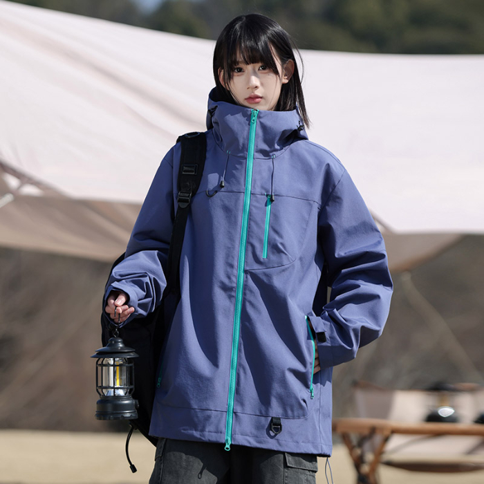 2025新款户外冲锋衣男女潮流夹克男潮流情侣连帽夹克外套 S 紫色
