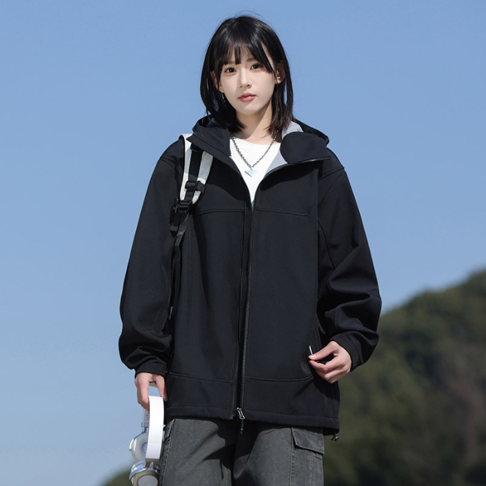 2025新款户外冲锋衣男女潮流夹克男潮流情侣连帽夹克外套 S 黑色
