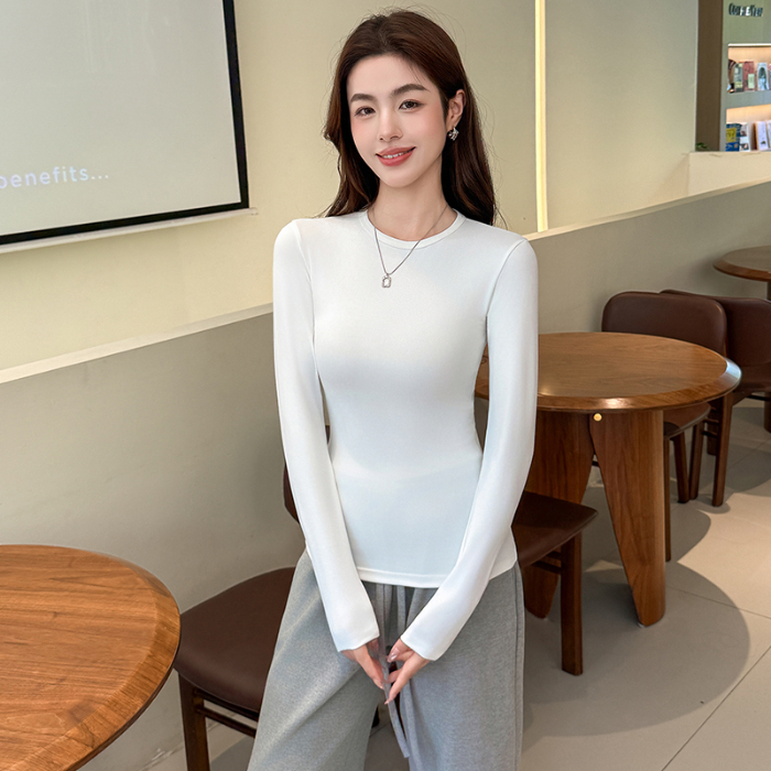 修身正肩显瘦圆领打底衫2025新款洋气漂亮长袖t恤内搭上衣女秋冬 S 黑色