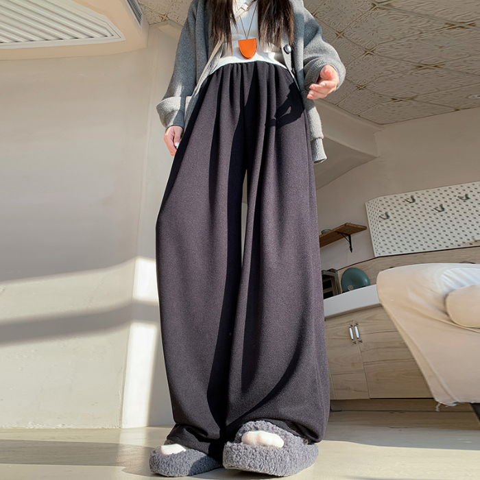 羊绒阔腿裤女秋冬高级感2025新款高腰阔腿裤宽松显瘦休闲百搭裤子 S 2294 黑色