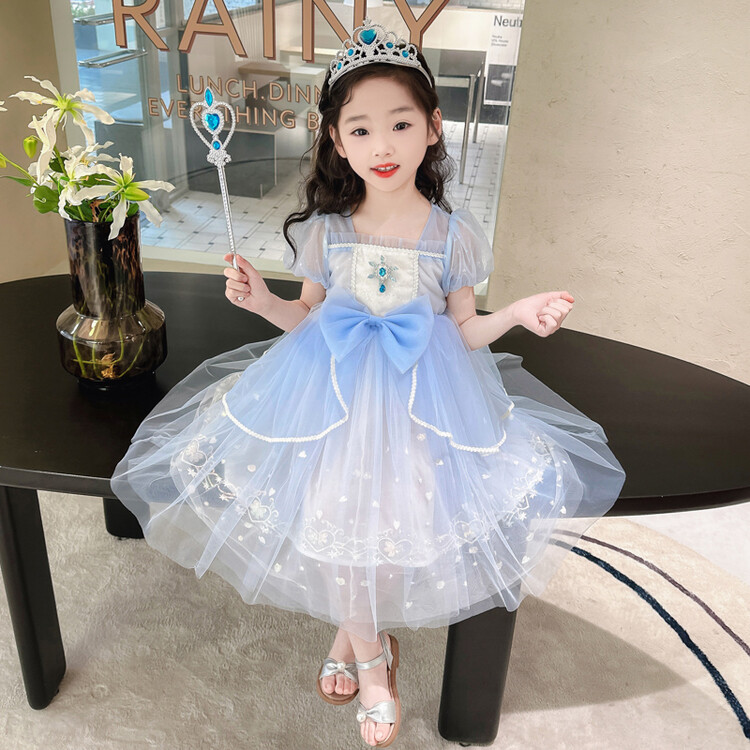 小悦芽&泡泡袖爱莎公主裙 90cm 蓝色