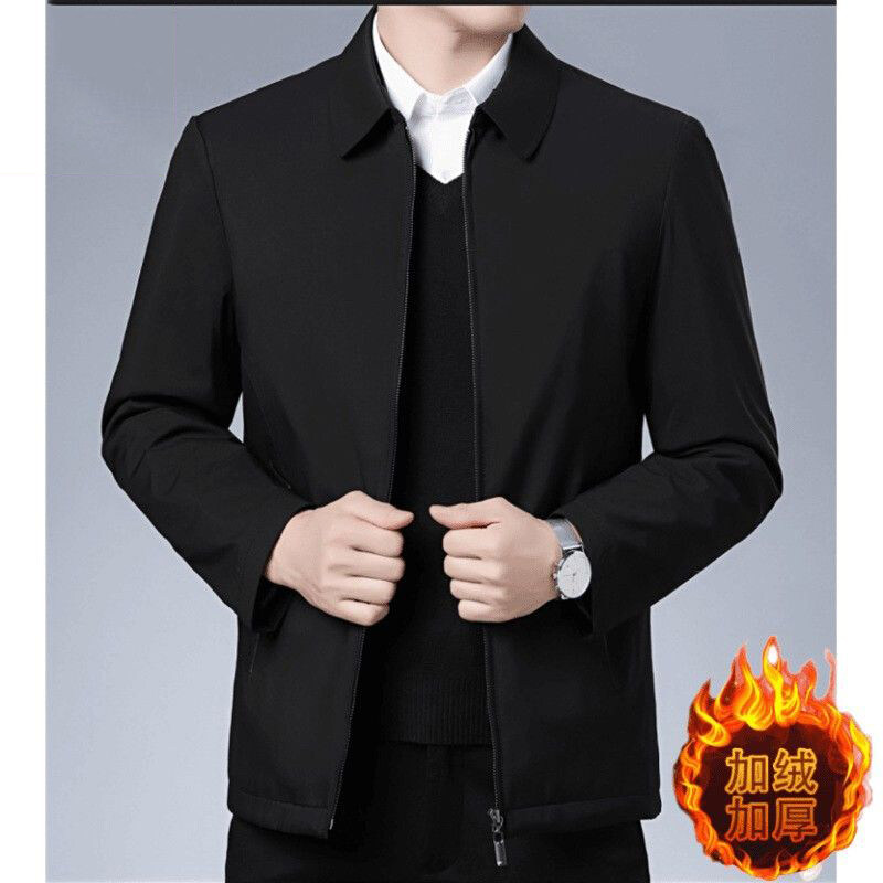 2209-爸爸装中老年翻领夹克秋冬季加绒加厚男士棉衣外套上衣 M 拉链款黑色