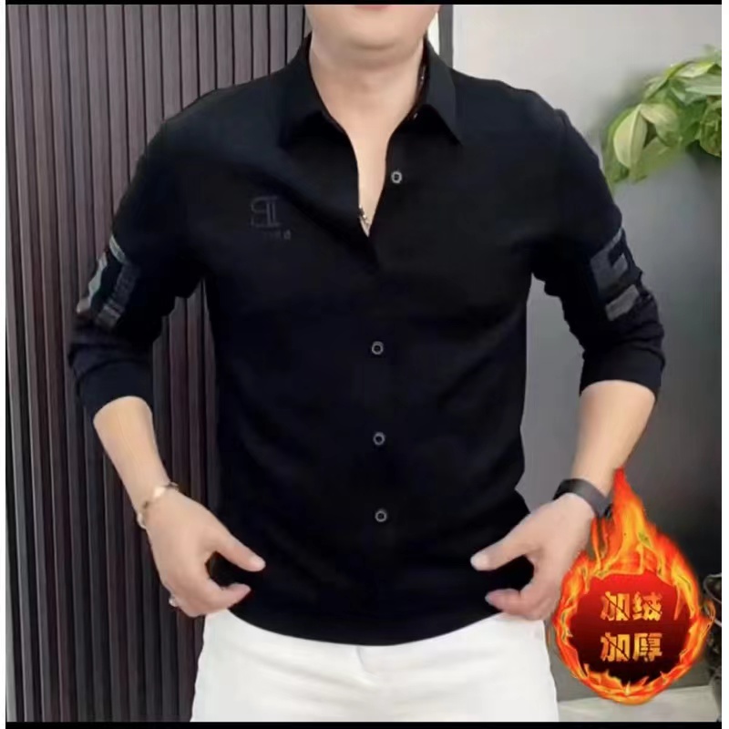 6605新品男士长袖时尚休闲潮流修身商务秋冬加符合绒翻领韩版 M 黑色