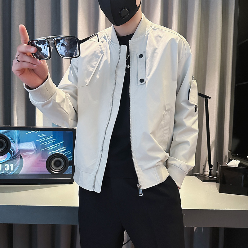 JK104高级感潮牌痞帅夹克男春秋款棒球服男士休闲修身秋装百搭防风外套 M 白色