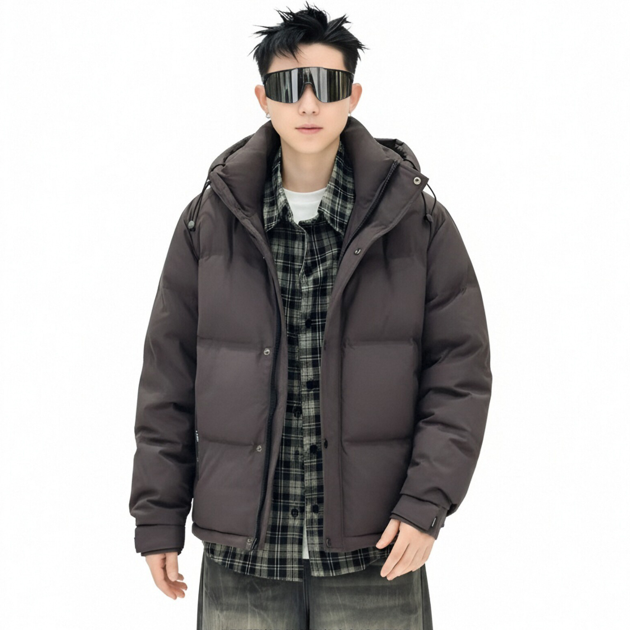 国标50绒假两件羽绒服男士2025新款冬季加厚保暖工装外套 M 黑色