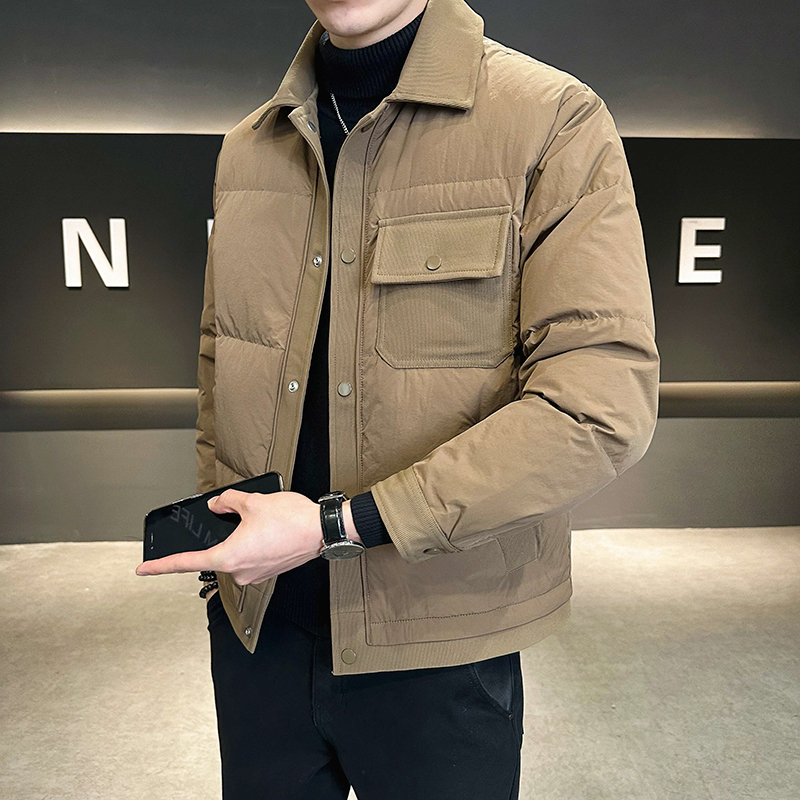 轻薄50绒羽绒服男短款潮牌冬季2025时尚休闲翻领百搭男士 M 黑色