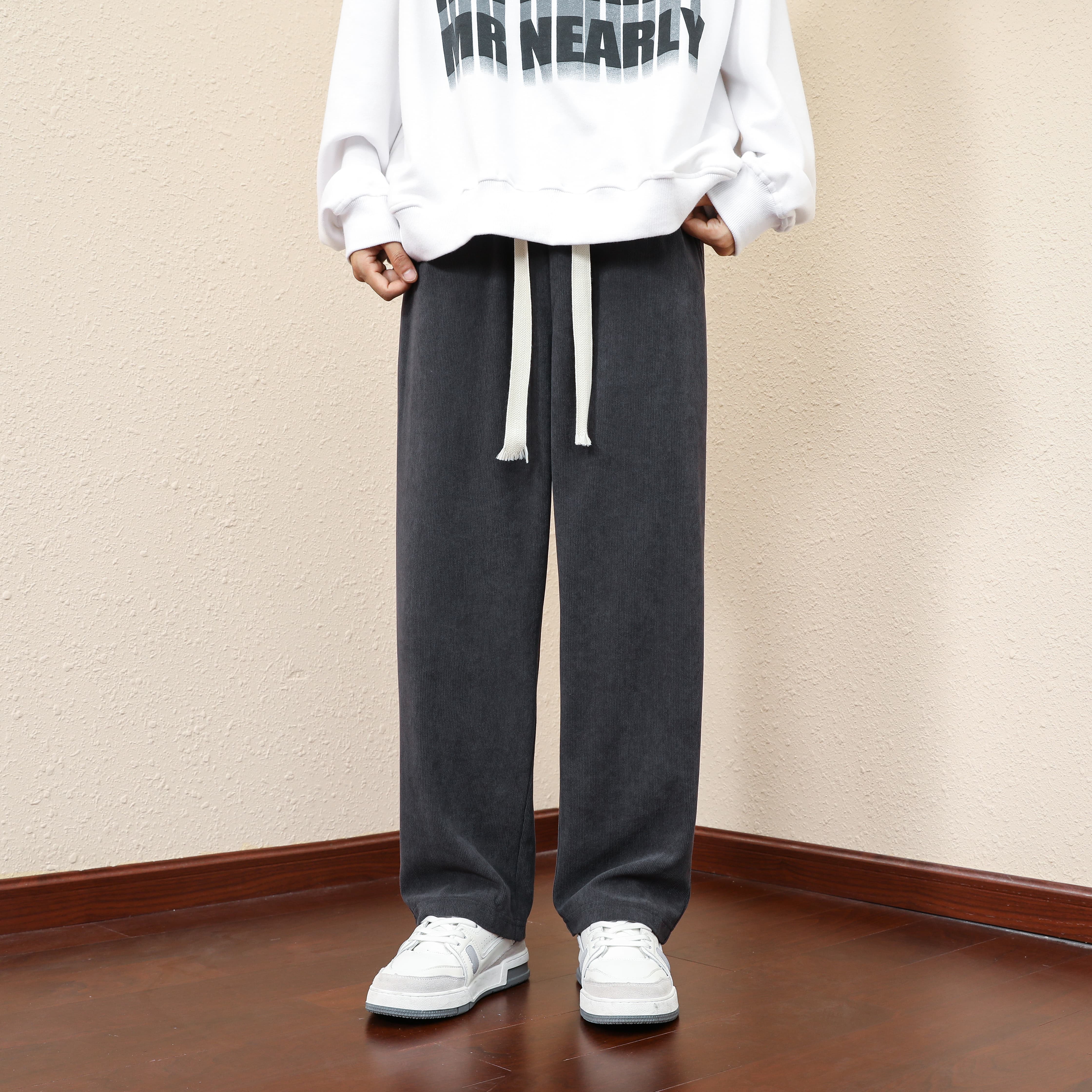 QLFY-2820-春夏秋季男款高级气质垂落感美式灯芯绒宽松直筒运动休闲裤