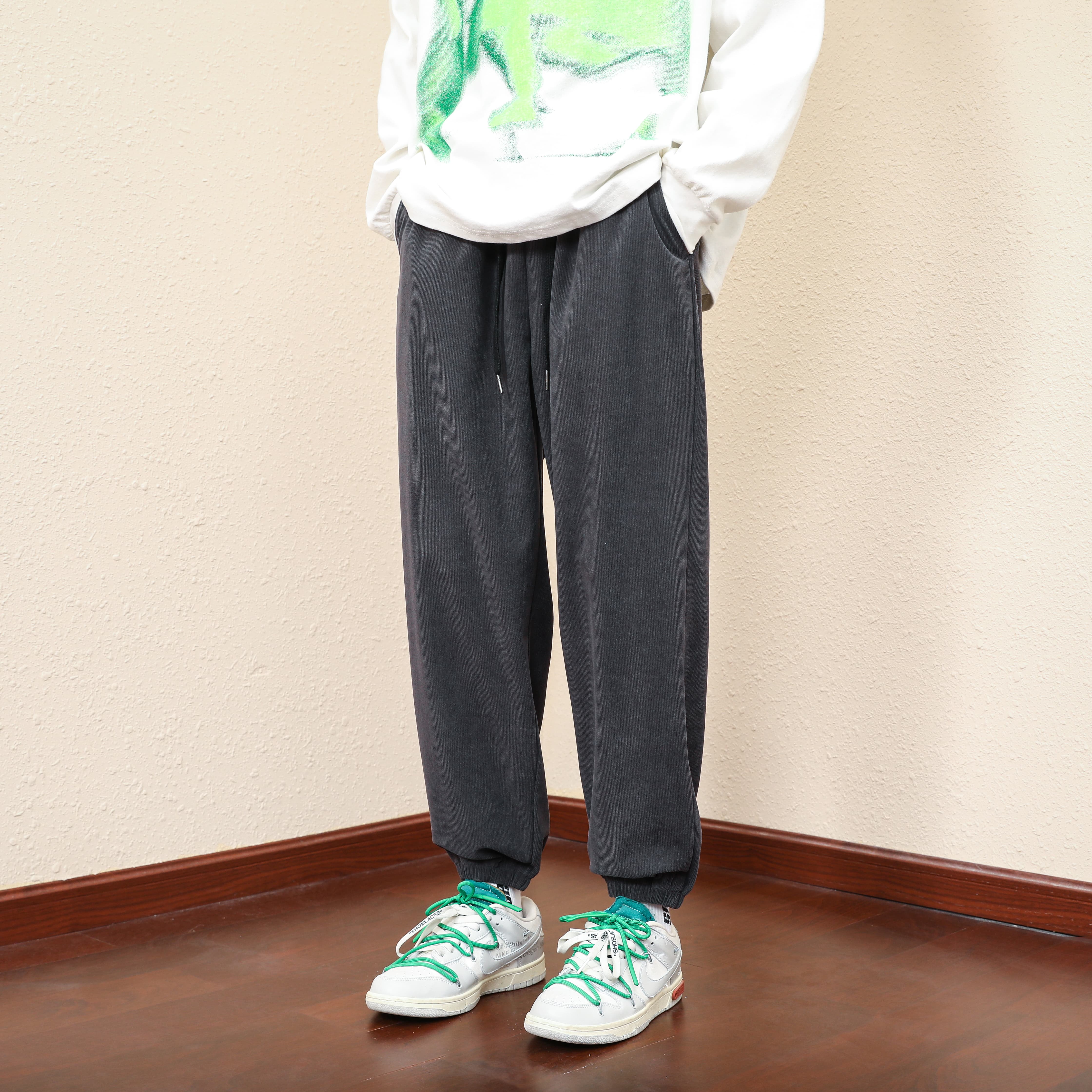 QLFY-2819-春夏秋季男款灯芯绒纯色气质美式垂感宽松潮流束脚百搭运动休闲裤